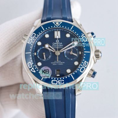 TVS Factory Luxury Clone Omega Seamaster 300M Blue Dial Swiss 9900 Rubber Strap Watch 